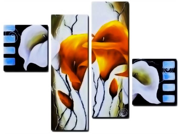 multicanvas cu flori - cale portocalii si albe  multicanvas cu flori - cale portocalii si albe